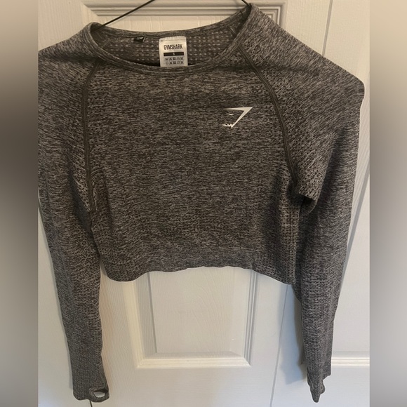 Gymshark Vital Seamless Leggings and Long Sleeve Crop Top Smokey Grey Marl set - Picture 2 of 3